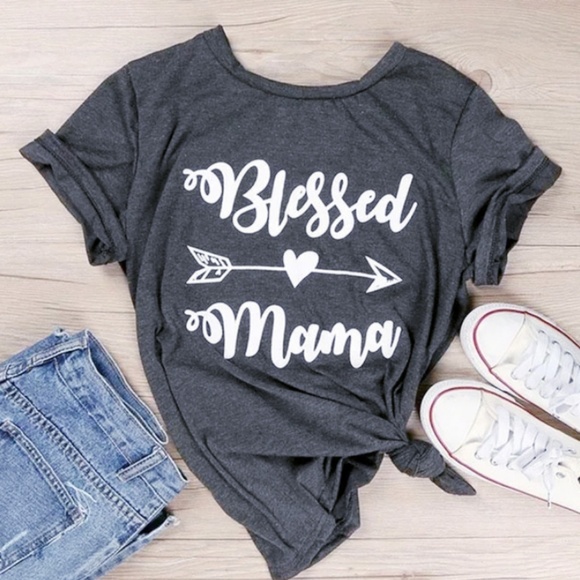 blessed mama Graphic tee Tops - "Blessed Mama" Graphic T-shirt Tee arrow heart
